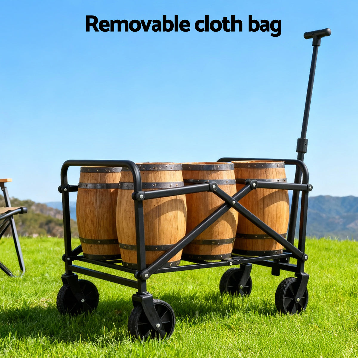 Gardeon Garden Cart Folding Trolley Camping Wagon Barrow Outdoor Beach Beige