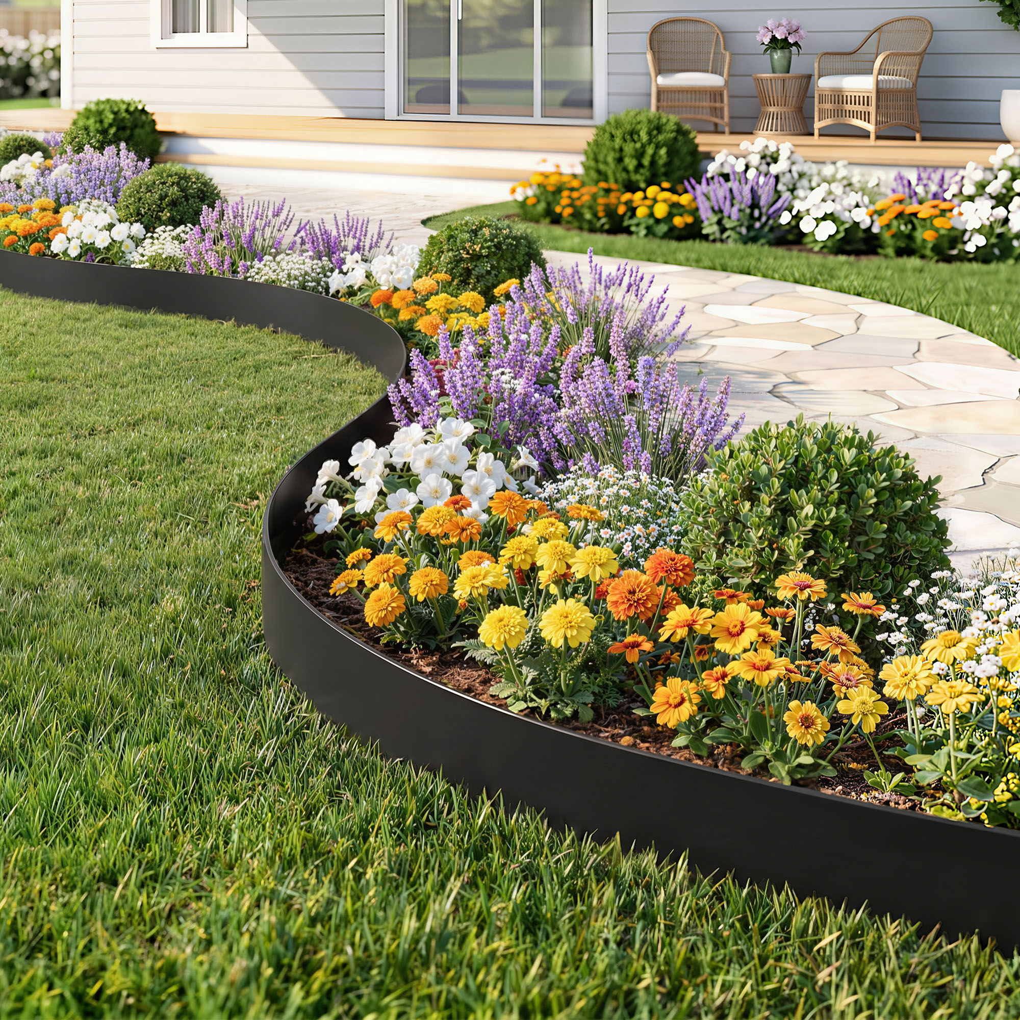 Green Fingers Garden Edging 33ft 30pcs Flexible Garden Border Plastic Lawn Edging Black
