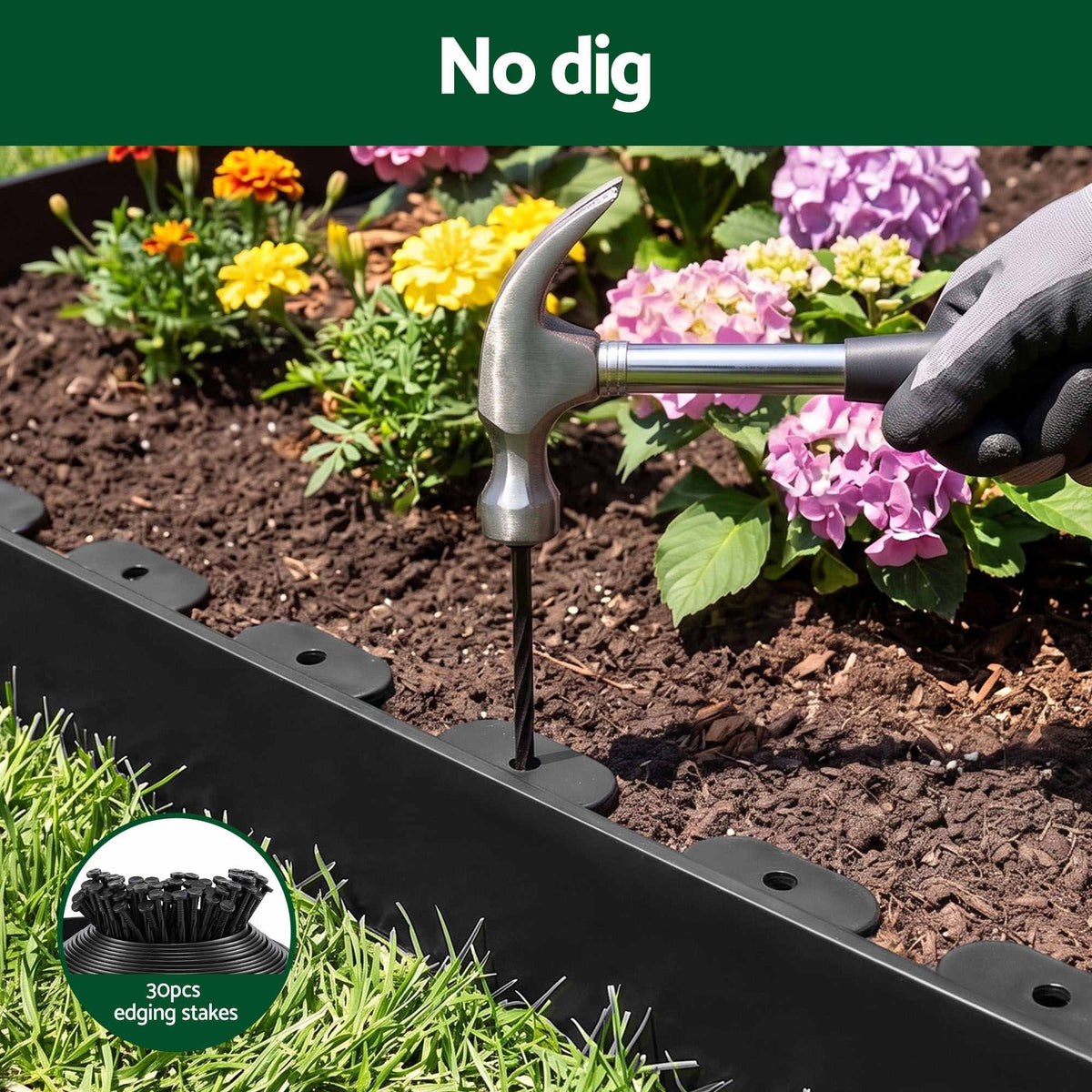 Green Fingers Garden Edging 33ft 30pcs Flexible Garden Border Plastic Lawn Edging Black