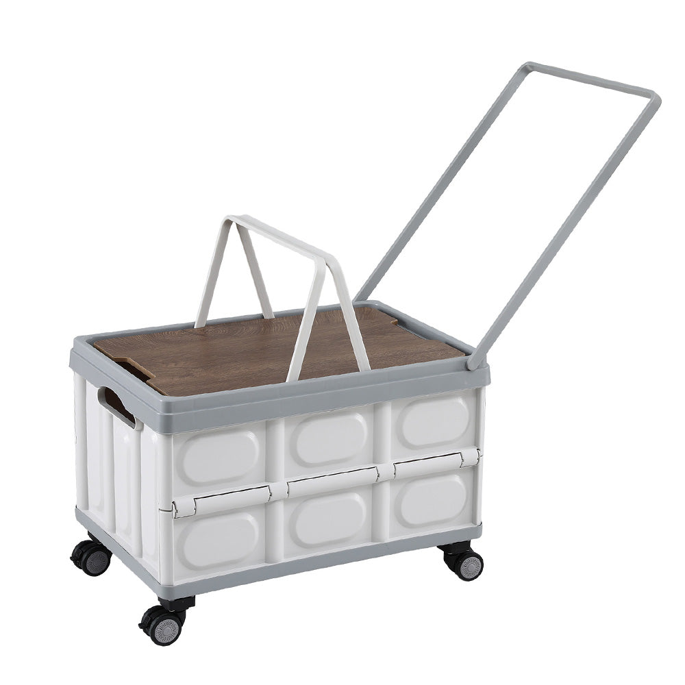 Gardeon Collapsible Outdoor Box 54L Stackable Folding Wheels Plywood Lid Beige
