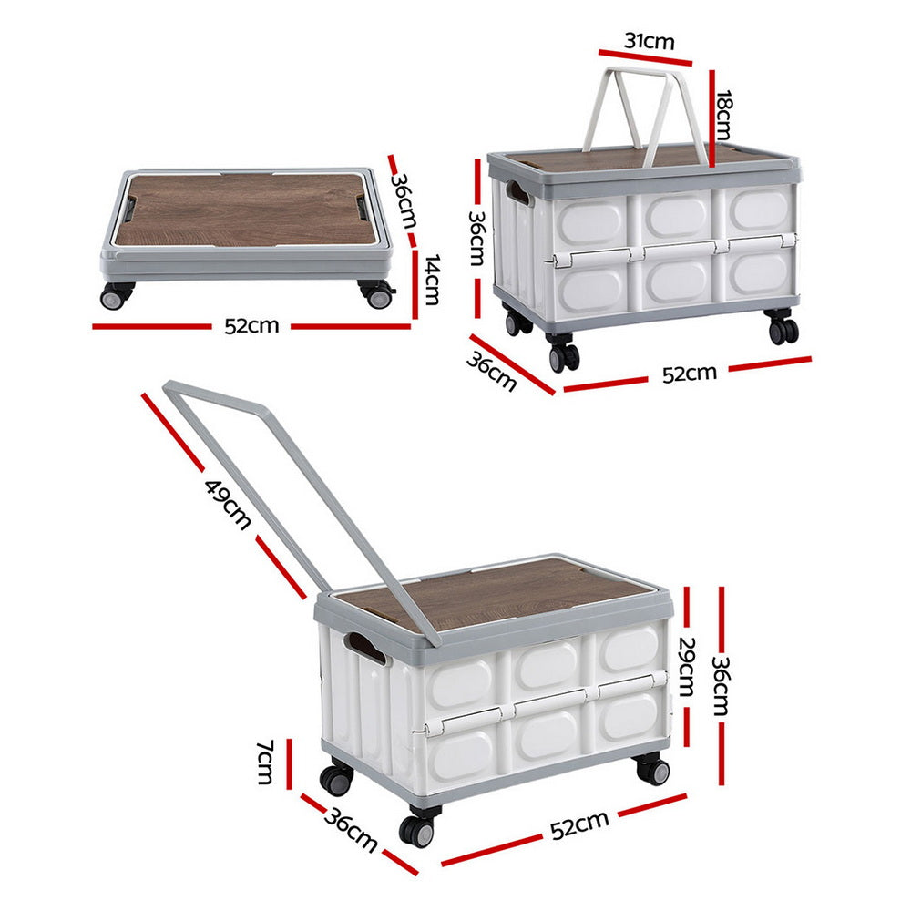 Gardeon Collapsible Outdoor Box 54L Stackable Folding Wheels Plywood Lid Beige