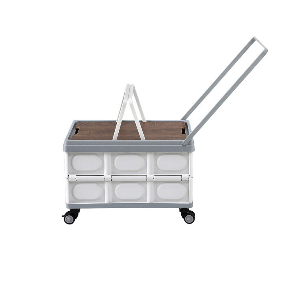 Gardeon Collapsible Outdoor Box 54L Stackable Folding Wheels Plywood Lid Beige