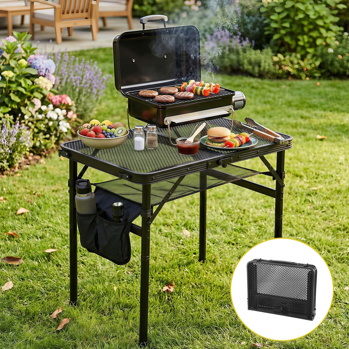 Gardeon BBQ Camp Table Portable Foldable Grill Metal Table 2.5kg 60*40*56