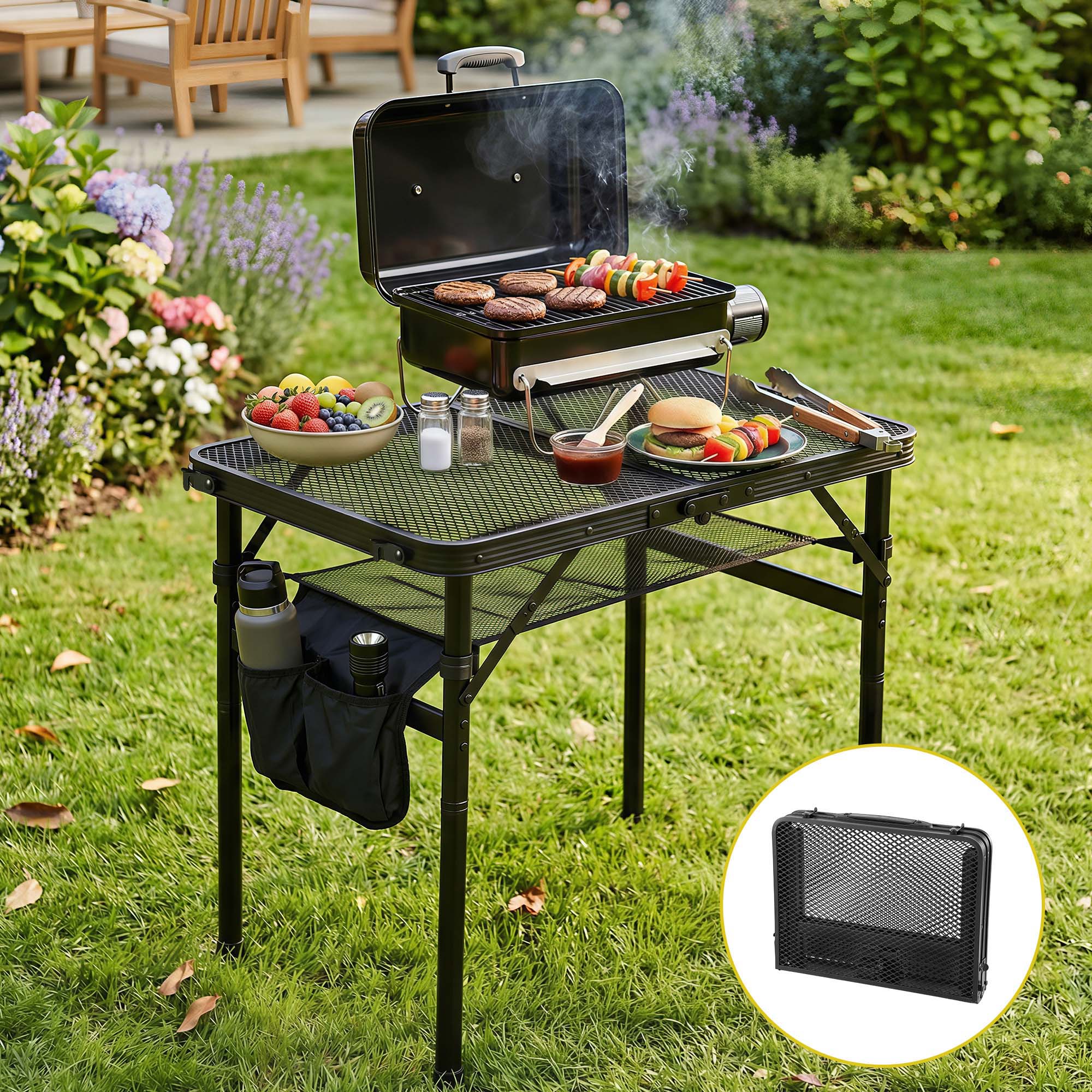 Gardeon BBQ Camp Table Portable Foldable Grill Metal Table 2.5kg 60*40*56