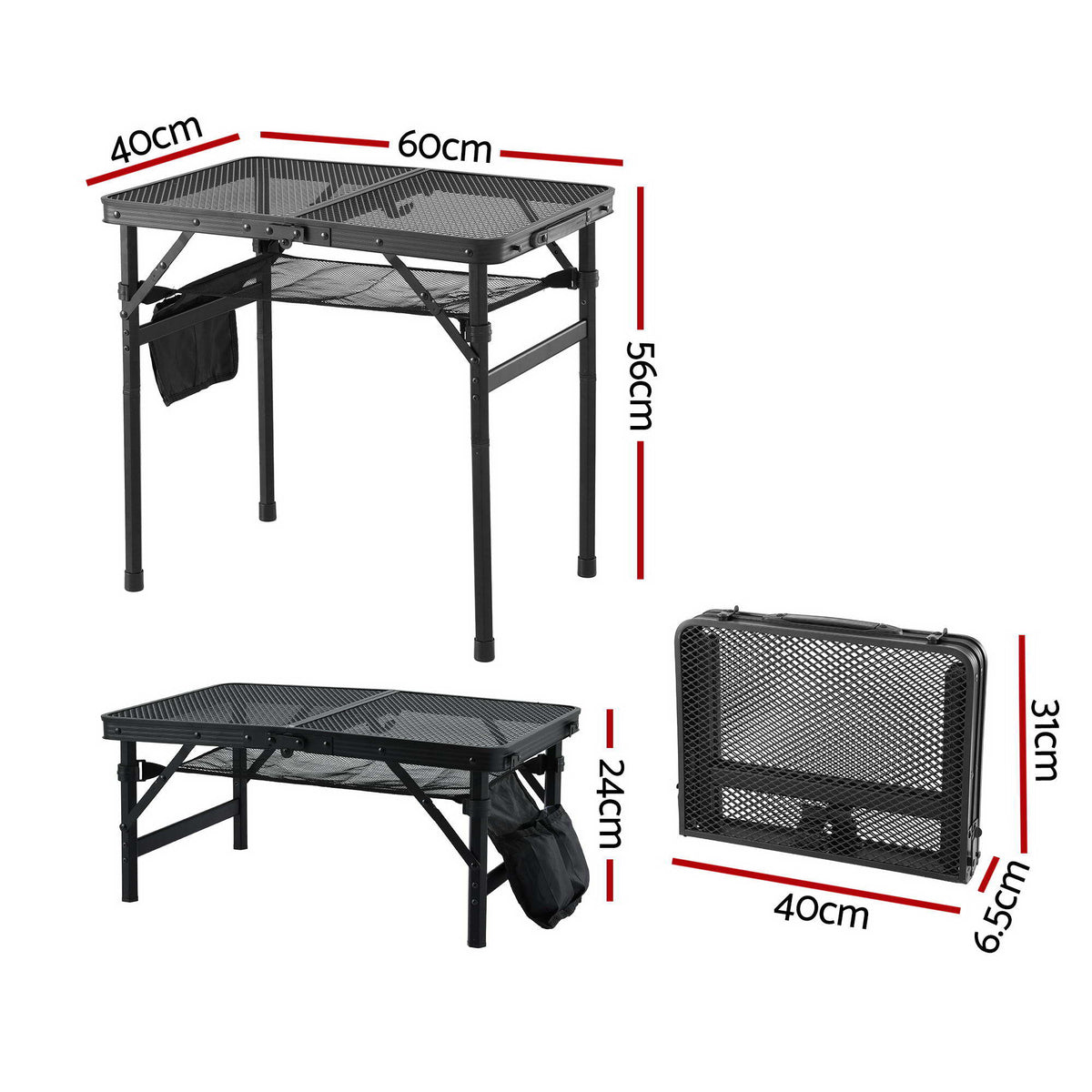 Gardeon BBQ Camp Table Portable Foldable Grill Metal Table 2.5kg 60*40*56