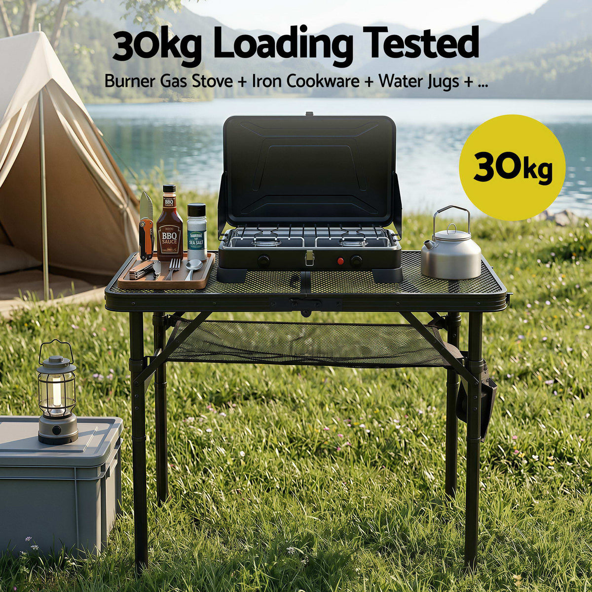 Gardeon BBQ Camp Table Portable Foldable Grill Metal Table 2.5kg 60*40*56