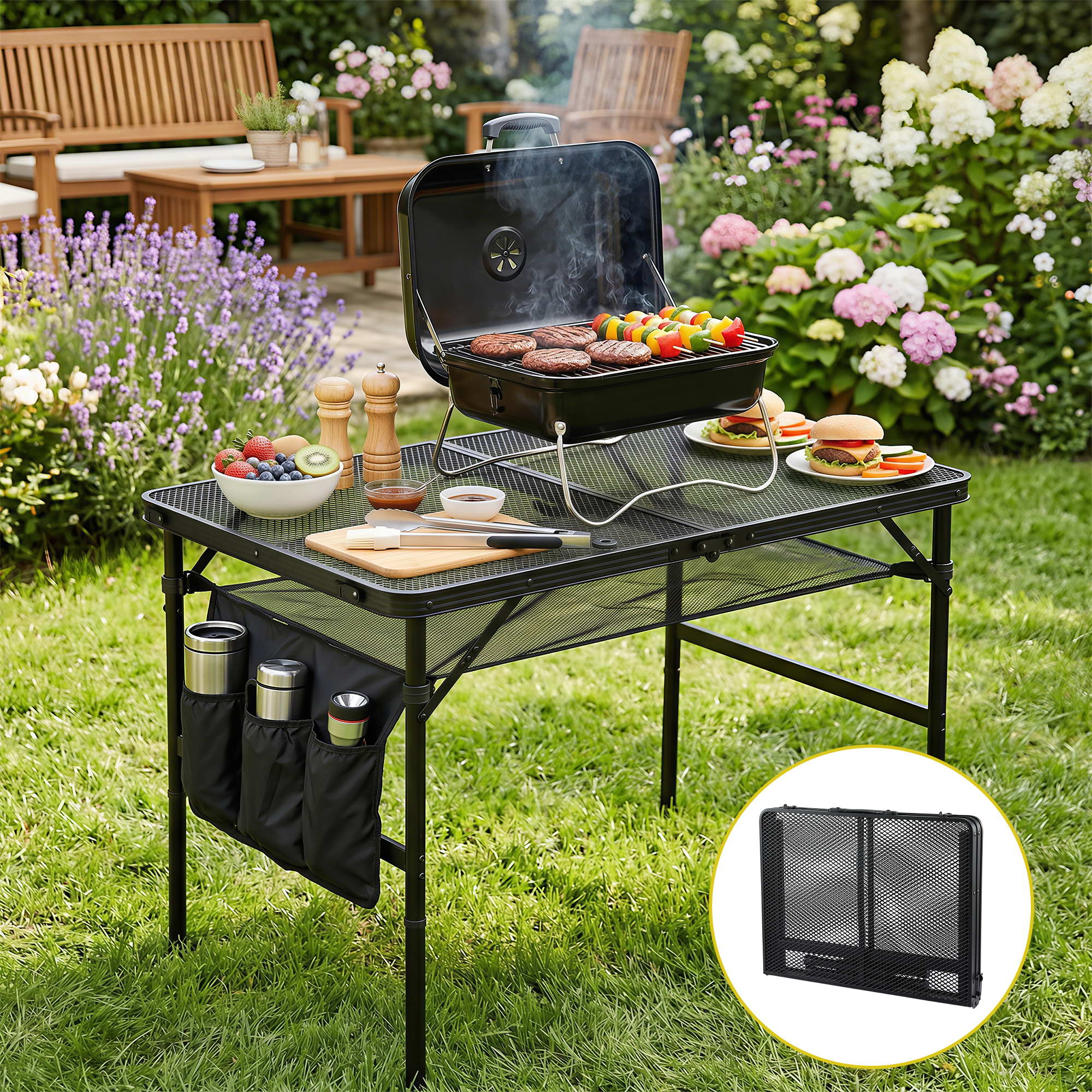 Gardeon BBQ Camp Table Portable Foldable Grill Metal Table 3.9kg 90*60*66