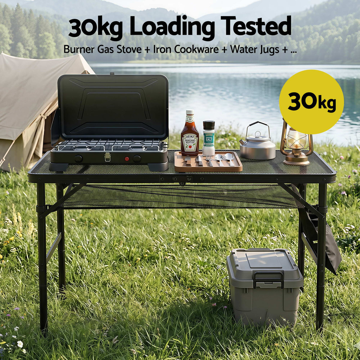 Gardeon BBQ Camp Table Portable Foldable Grill Metal Table 3.9kg 90*60*66
