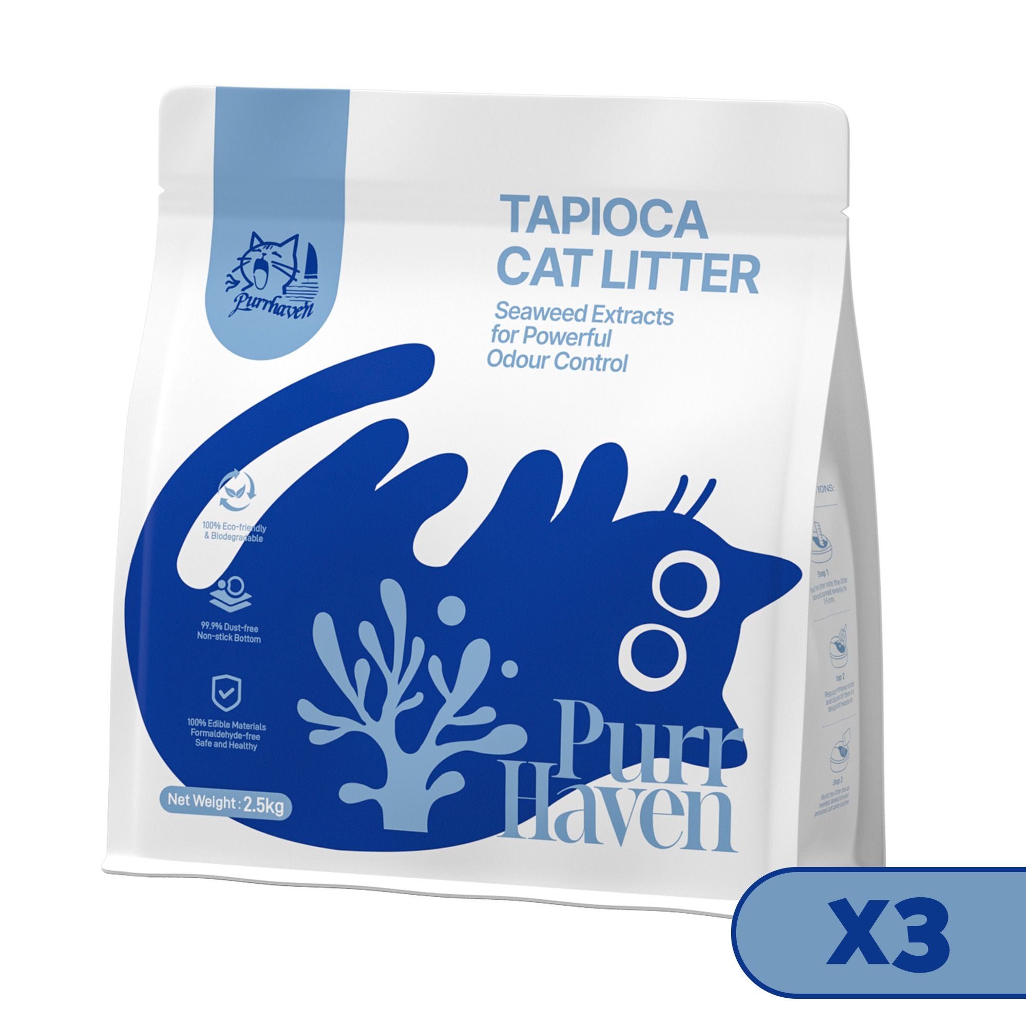 PurrHaven Tapioca Clumping Cat & Kitty Litter, 7.5kg (3 Pack),D - XFPH-CL-TP-3BU