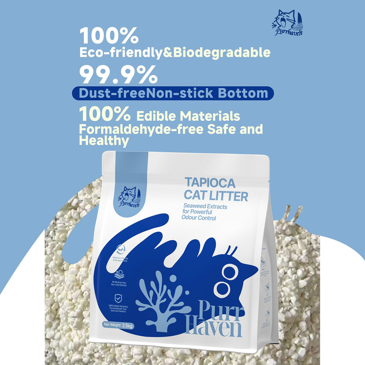 PurrHaven Tapioca Clumping Cat & Kitty Litter, 7.5kg (3 Pack),D - XFPH-CL-TP-3BU