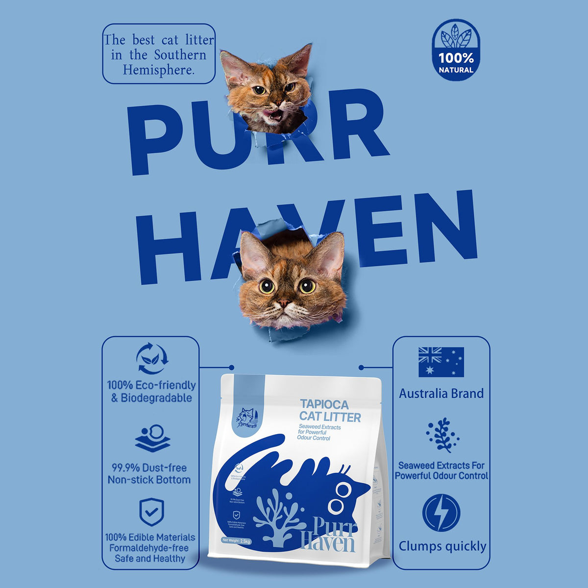 PurrHaven Tapioca Clumping Cat & Kitty Litter, 7.5kg (3 Pack),D - XFPH-CL-TP-3BU