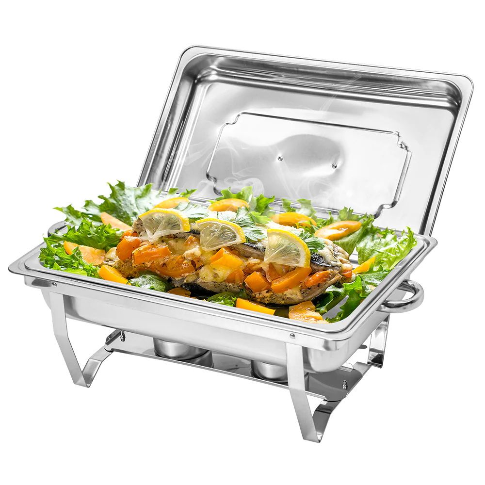 Alston 9L Chafing Dish Set, Premium 410 Stainless Steel Buffet Warmer, Bain Marie Food Server with Fuel Holders & Lid, Stackable Catering Equipment for Hotels, Parties, Weddings & Banquets, Silver