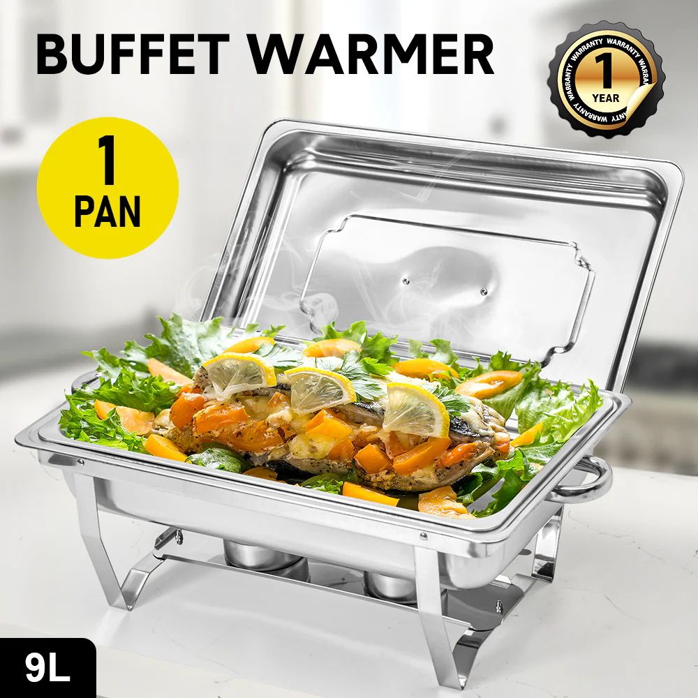 Alston 9L Chafing Dish Set, Premium 410 Stainless Steel Buffet Warmer, Bain Marie Food Server with Fuel Holders & Lid, Stackable Catering Equipment for Hotels, Parties, Weddings & Banquets, Silver