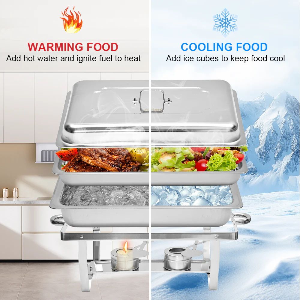Alston 9L Chafing Dish Set, Premium 410 Stainless Steel Buffet Warmer, Bain Marie Food Server with Fuel Holders & Lid, Stackable Catering Equipment for Hotels, Parties, Weddings & Banquets, Silver