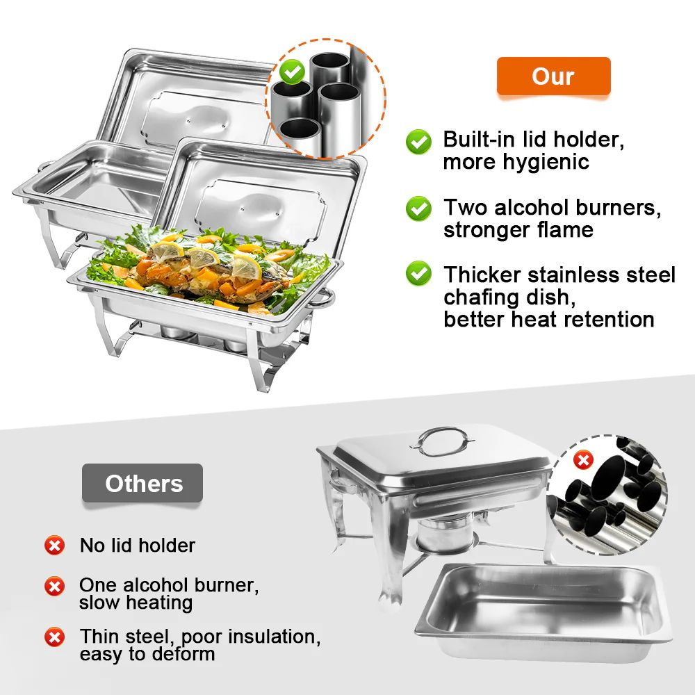 Alston 9L Chafing Dish Set, Premium 410 Stainless Steel Buffet Warmer, Bain Marie Food Server with Fuel Holders & Lid, Stackable Catering Equipment for Hotels, Parties, Weddings & Banquets, Silver