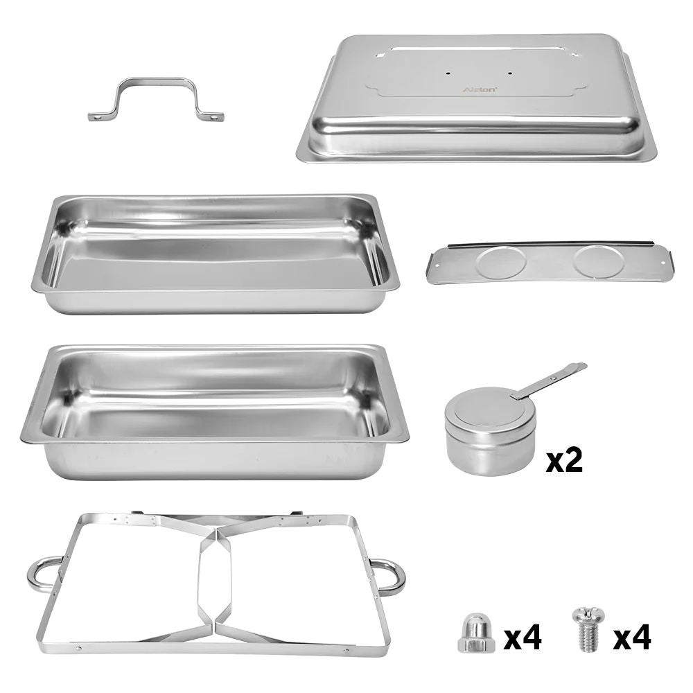 Alston 9L Chafing Dish Set, Premium 410 Stainless Steel Buffet Warmer, Bain Marie Food Server with Fuel Holders & Lid, Stackable Catering Equipment for Hotels, Parties, Weddings & Banquets, Silver