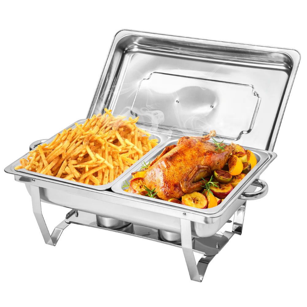 Alston 4.5LX2 Chafing Dish Set, Premium 410 Stainless Steel Buffet Warmer, Bain Marie Food Server with Fuel Holders & Lid, Stackable Catering Equipment for Hotels, Parties, Weddings & Banquets, Silver