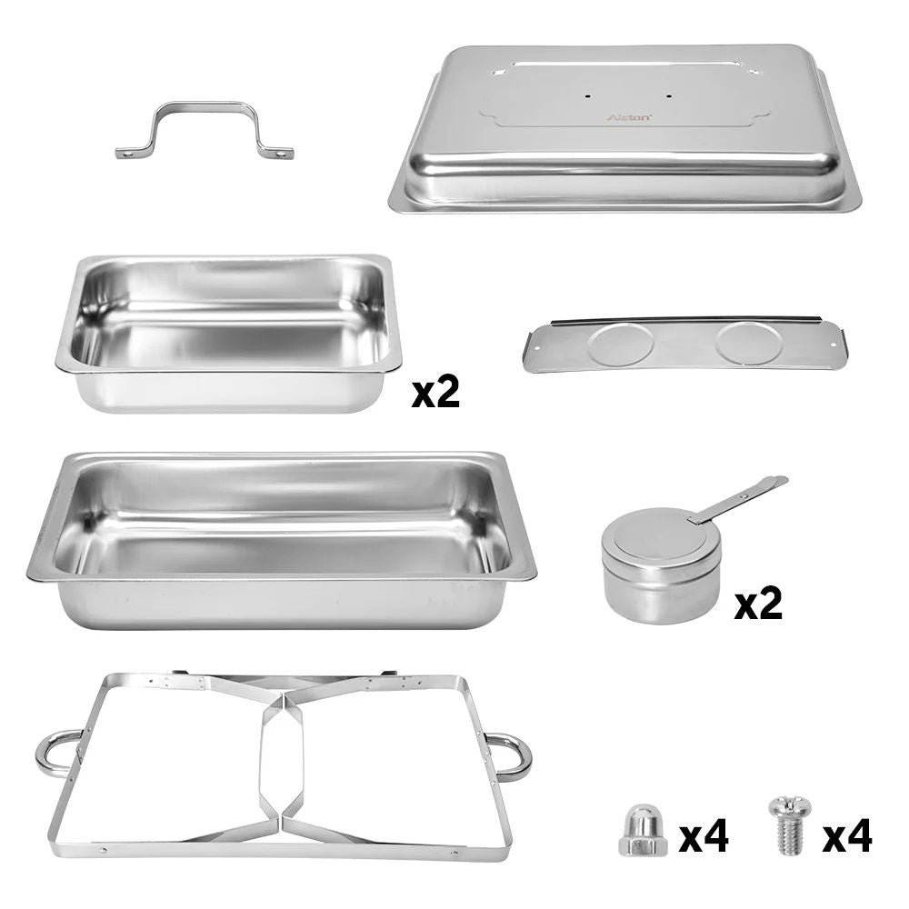 Alston 4.5LX2 Chafing Dish Set, Premium 410 Stainless Steel Buffet Warmer, Bain Marie Food Server with Fuel Holders & Lid, Stackable Catering Equipment for Hotels, Parties, Weddings & Banquets, Silver