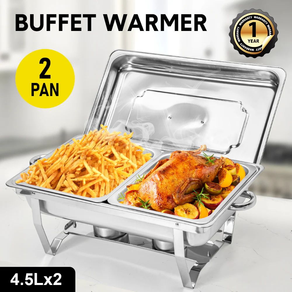 Alston 4.5LX2 Chafing Dish Set, Premium 410 Stainless Steel Buffet Warmer, Bain Marie Food Server with Fuel Holders & Lid, Stackable Catering Equipment for Hotels, Parties, Weddings & Banquets, Silver