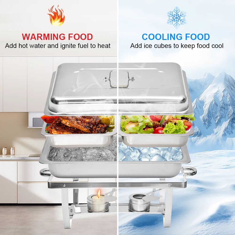 Alston 4.5LX2 Chafing Dish Set, Premium 410 Stainless Steel Buffet Warmer, Bain Marie Food Server with Fuel Holders & Lid, Stackable Catering Equipment for Hotels, Parties, Weddings & Banquets, Silver