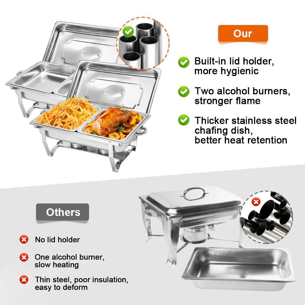 Alston 4.5LX2 Chafing Dish Set, Premium 410 Stainless Steel Buffet Warmer, Bain Marie Food Server with Fuel Holders & Lid, Stackable Catering Equipment for Hotels, Parties, Weddings & Banquets, Silver