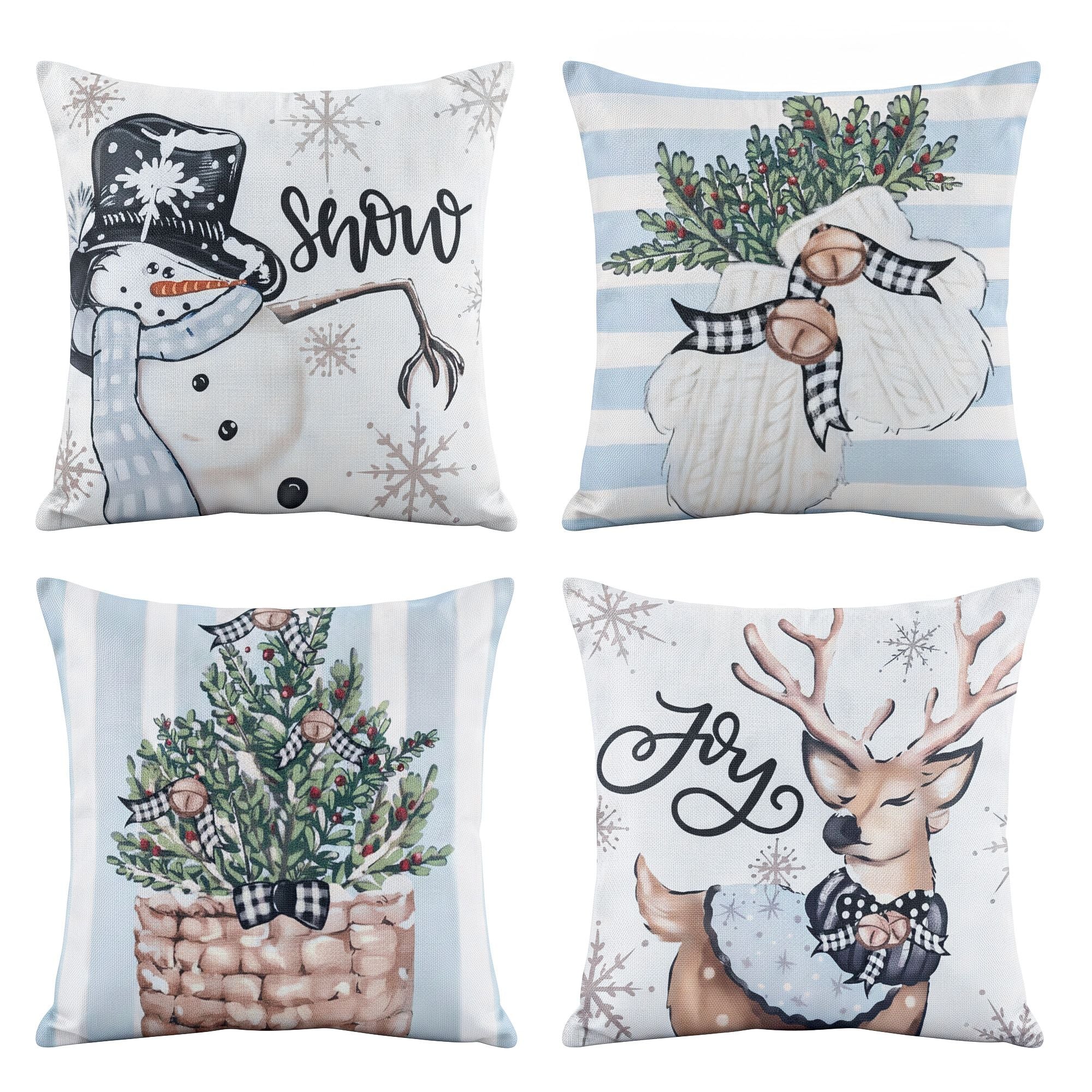 Jingle Jollys Christmas Cushion Covers Set of 45x45cm w/ Cute Patterns Blue
