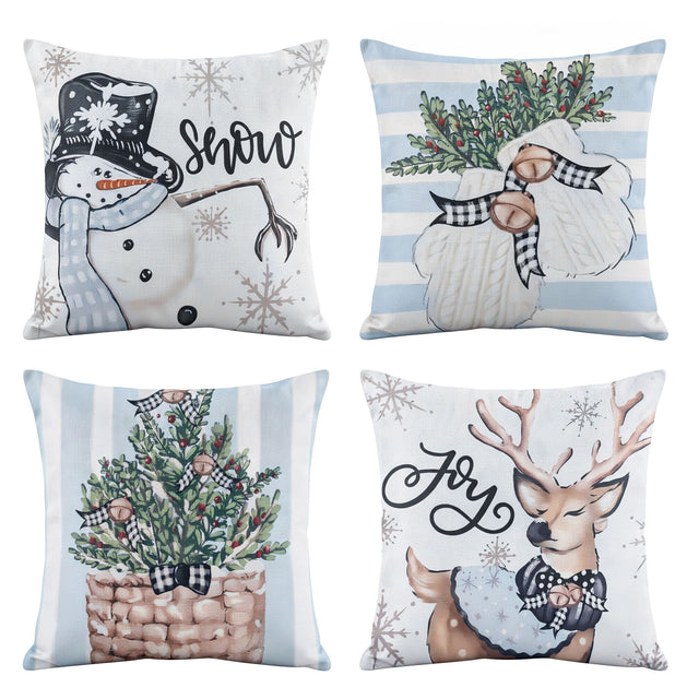 Jingle Jollys Christmas Cushion Covers Set of 45x45cm w/ Cute Patterns Blue