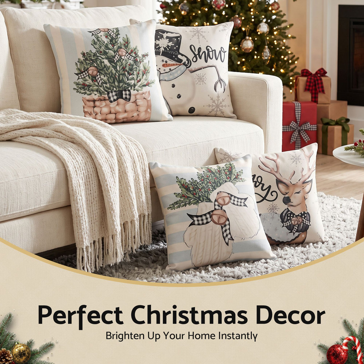 Jingle Jollys Christmas Cushion Covers Set of 45x45cm w/ Cute Patterns Blue