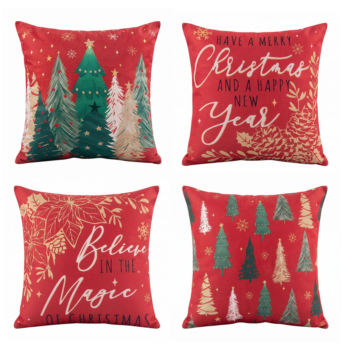Jingle Jollys Christmas Cushion Covers Set of 45x45cm w/ Cute Patterns Red