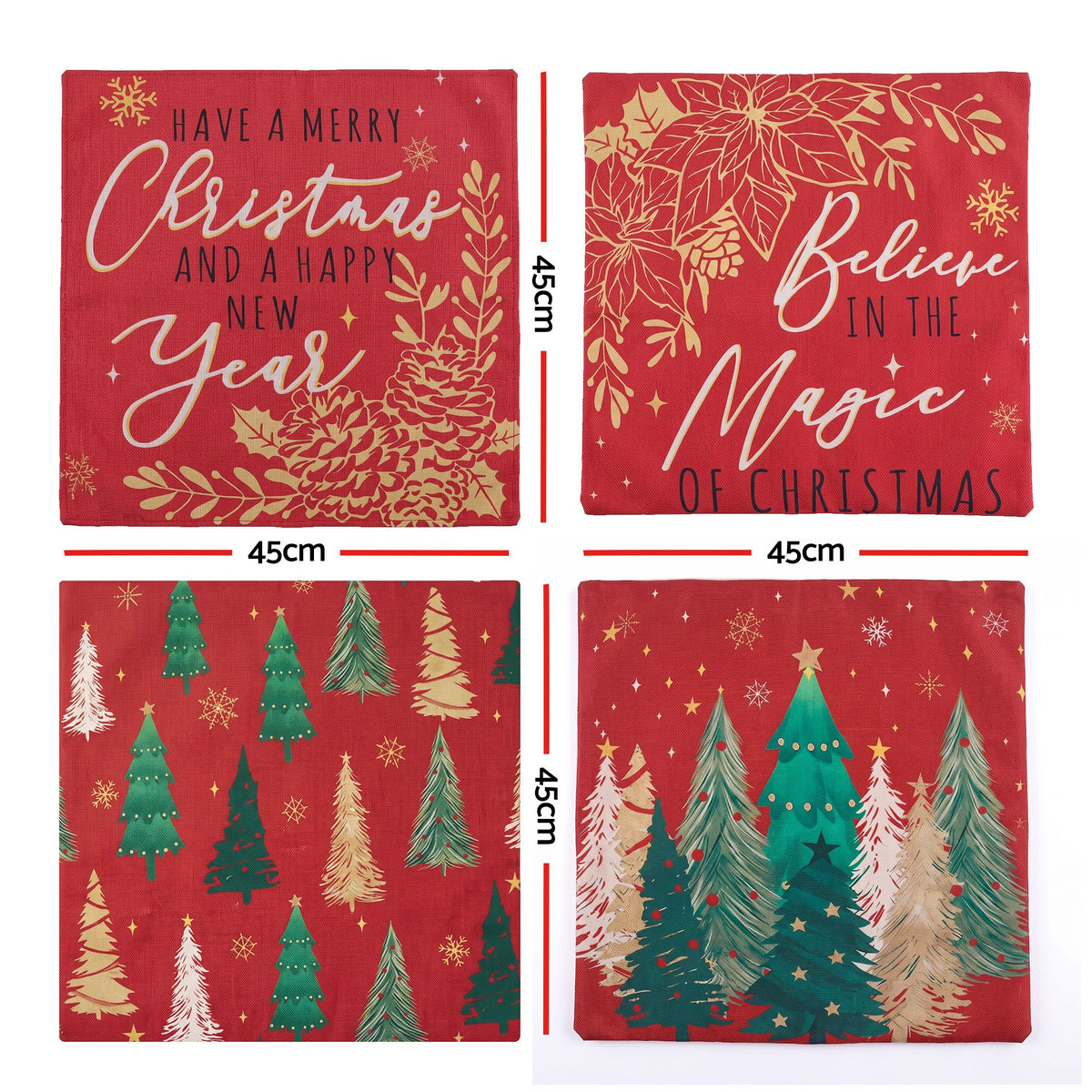 Jingle Jollys Christmas Cushion Covers Set of 45x45cm w/ Cute Patterns Red