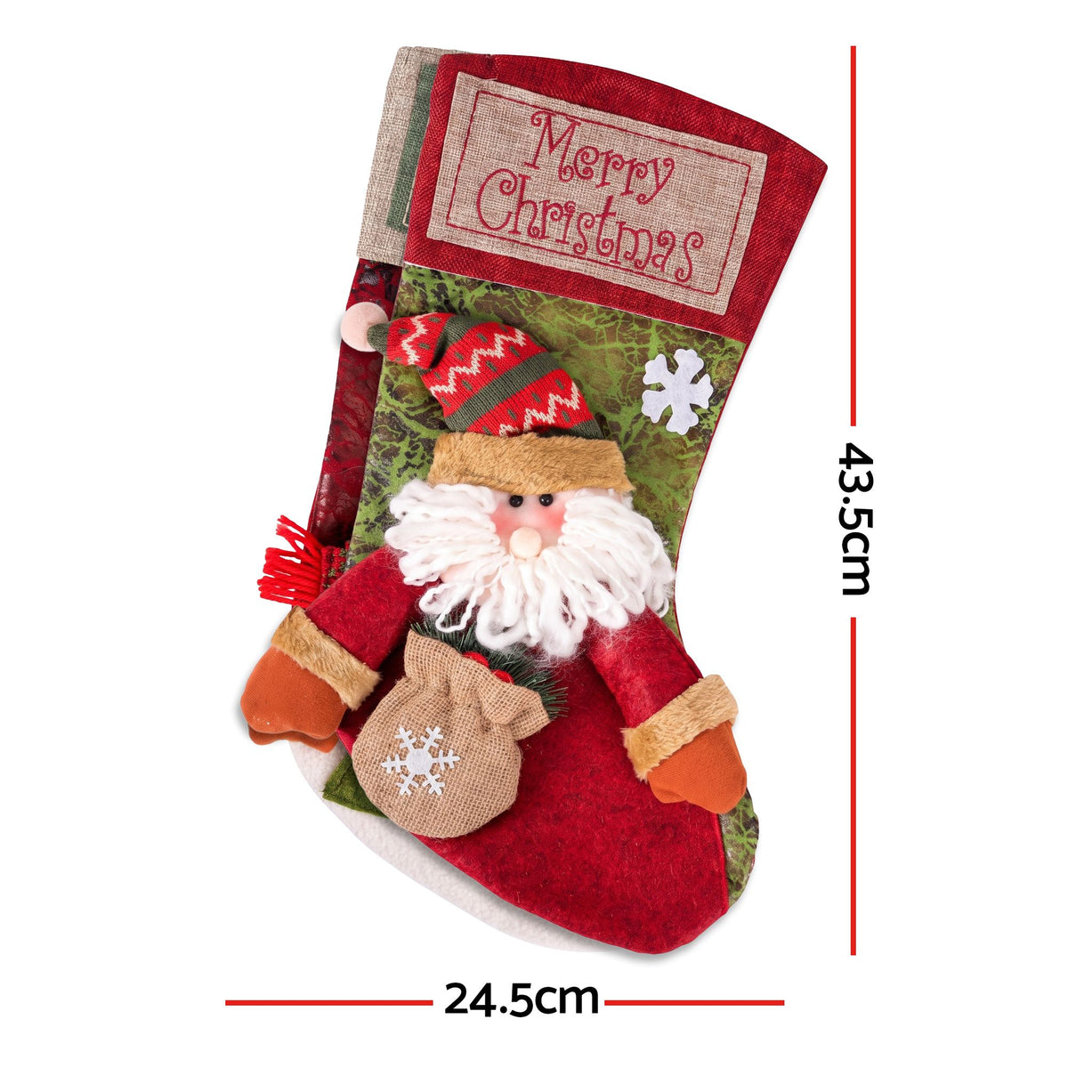 Jingle Jollys Christmas Stockings 2 pk Large 3D Plush Santa Snowman 43.5cm Decor