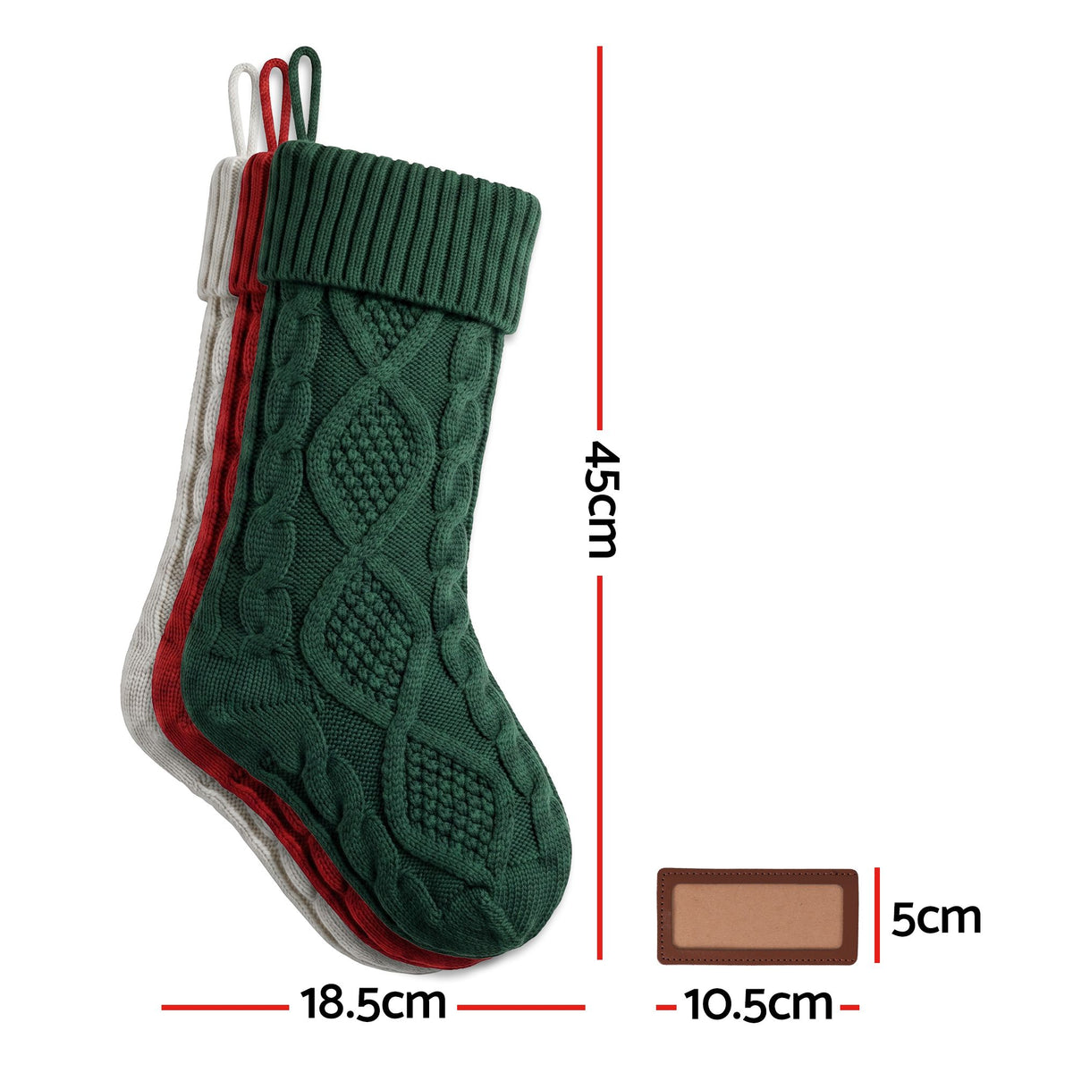Jingle Jollys 3PCS Personalized Stockings w/ Leather Patches 16 Inch Displays