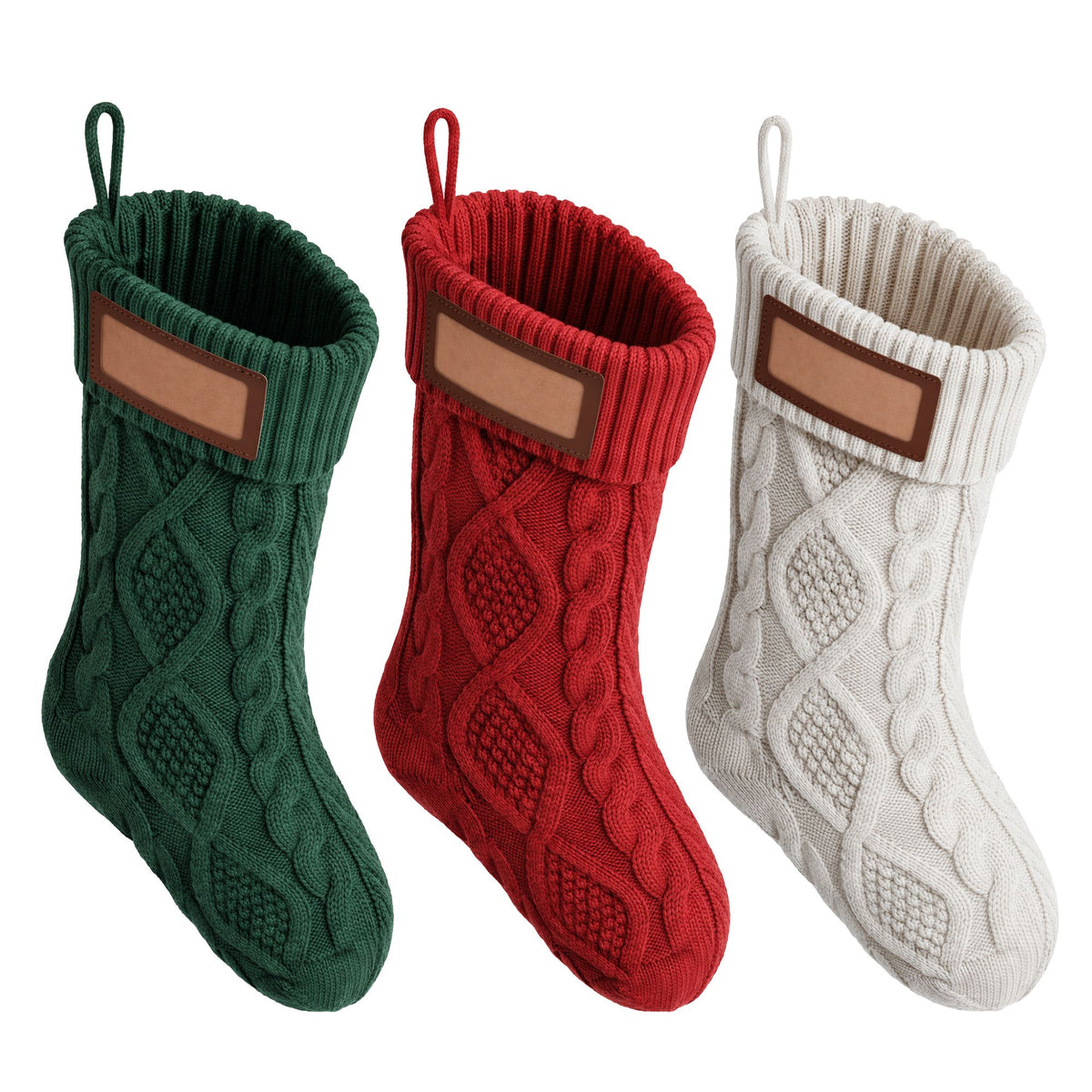 Jingle Jollys 3PCS Personalized Stockings w/ Leather Patches 16 Inch Displays