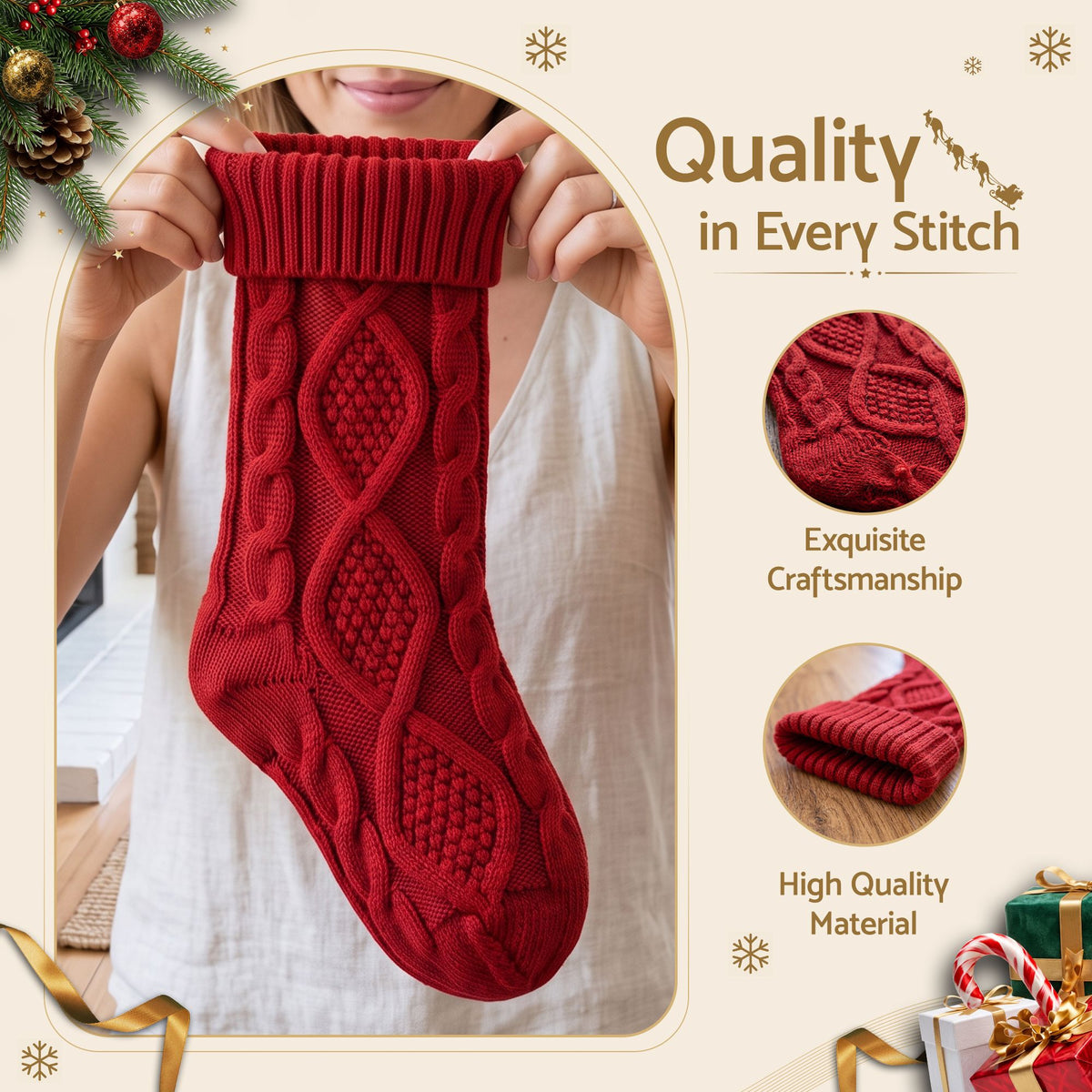 Jingle Jollys 3PCS Personalized Stockings w/ Leather Patches 16 Inch Displays