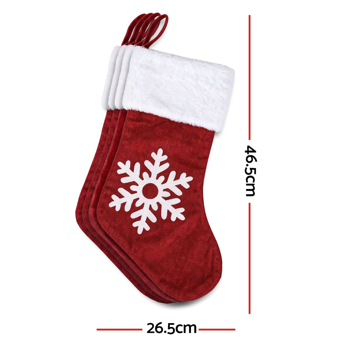 Jingle Jollys 4 pk Large Velvet Christmas Stockings 46.5cm Red White Decor Trees