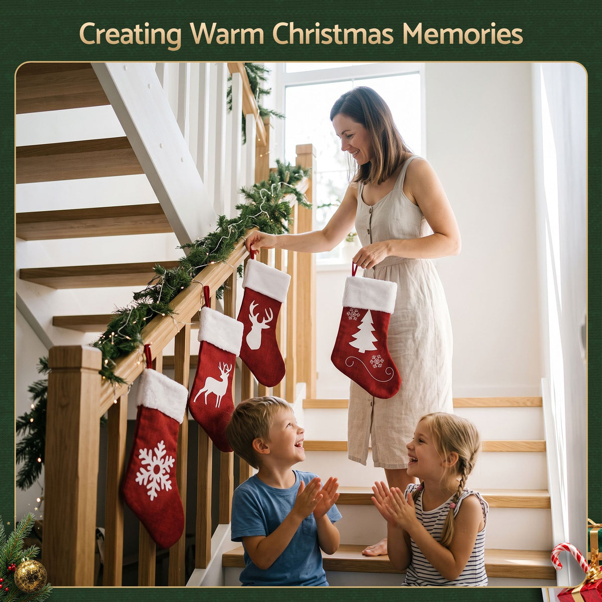 Jingle Jollys 4 pk Large Velvet Christmas Stockings 46.5cm Red White Decor Trees