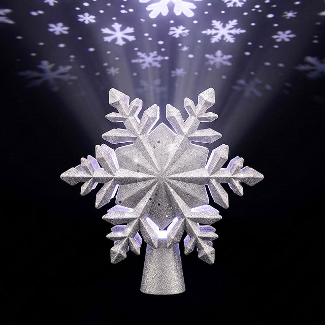 Jingle Jollys Rotating Snowflake Christmas Tree Topper, Silver