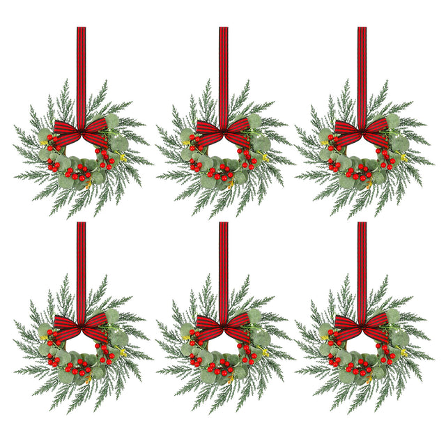 Jingle Jollys 6x Christmas Wreath Garland 26cm Pre-lit Wreaths Red Berries Bow