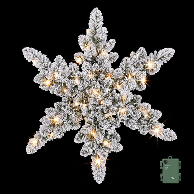 Jingle Jollys 60cm Flocked Snowflake Christmas Wreath Garland Pre-Lit 40 LED
