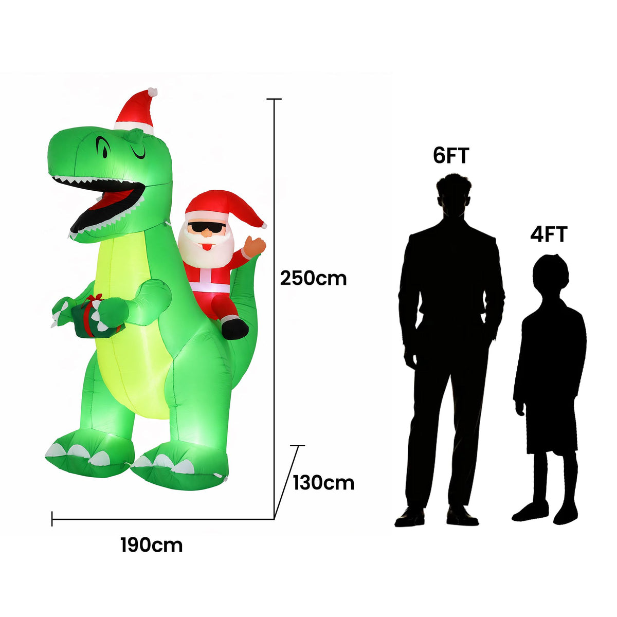Jingle Jollys Christmas Inflatable Dinosaur 2.5M Illuminated Decorations