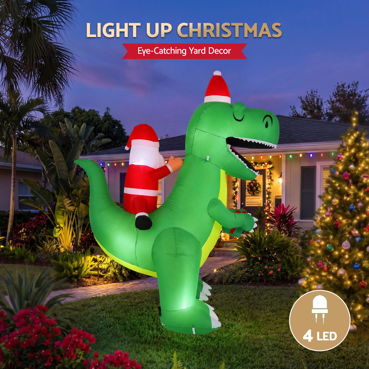Jingle Jollys Christmas Inflatable Dinosaur 2.5M Illuminated Decorations