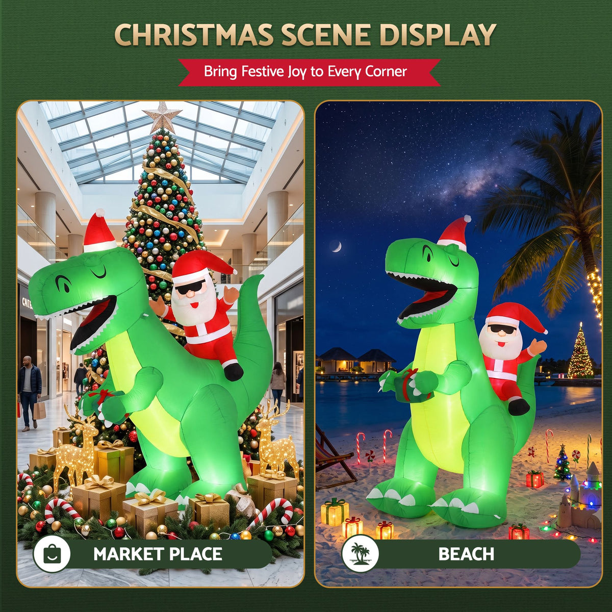 Jingle Jollys Christmas Inflatable Dinosaur 2.5M Illuminated Decorations