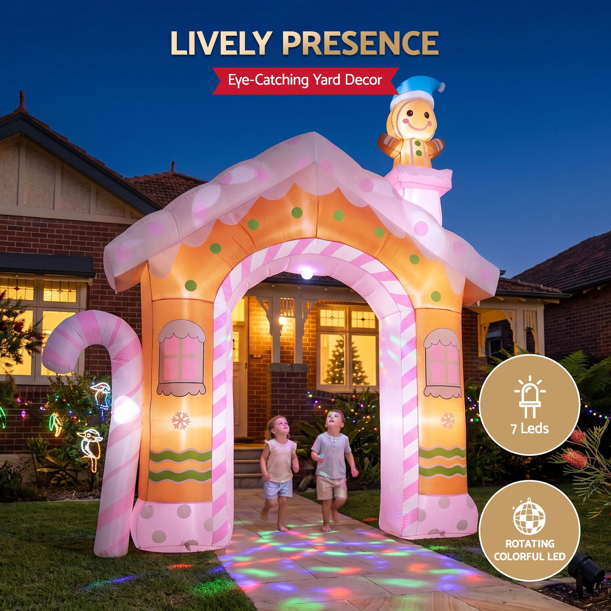 Jingle Jollys Christmas Inflatable Gingerbread Man Candy 3.2M Illuminated Decorations