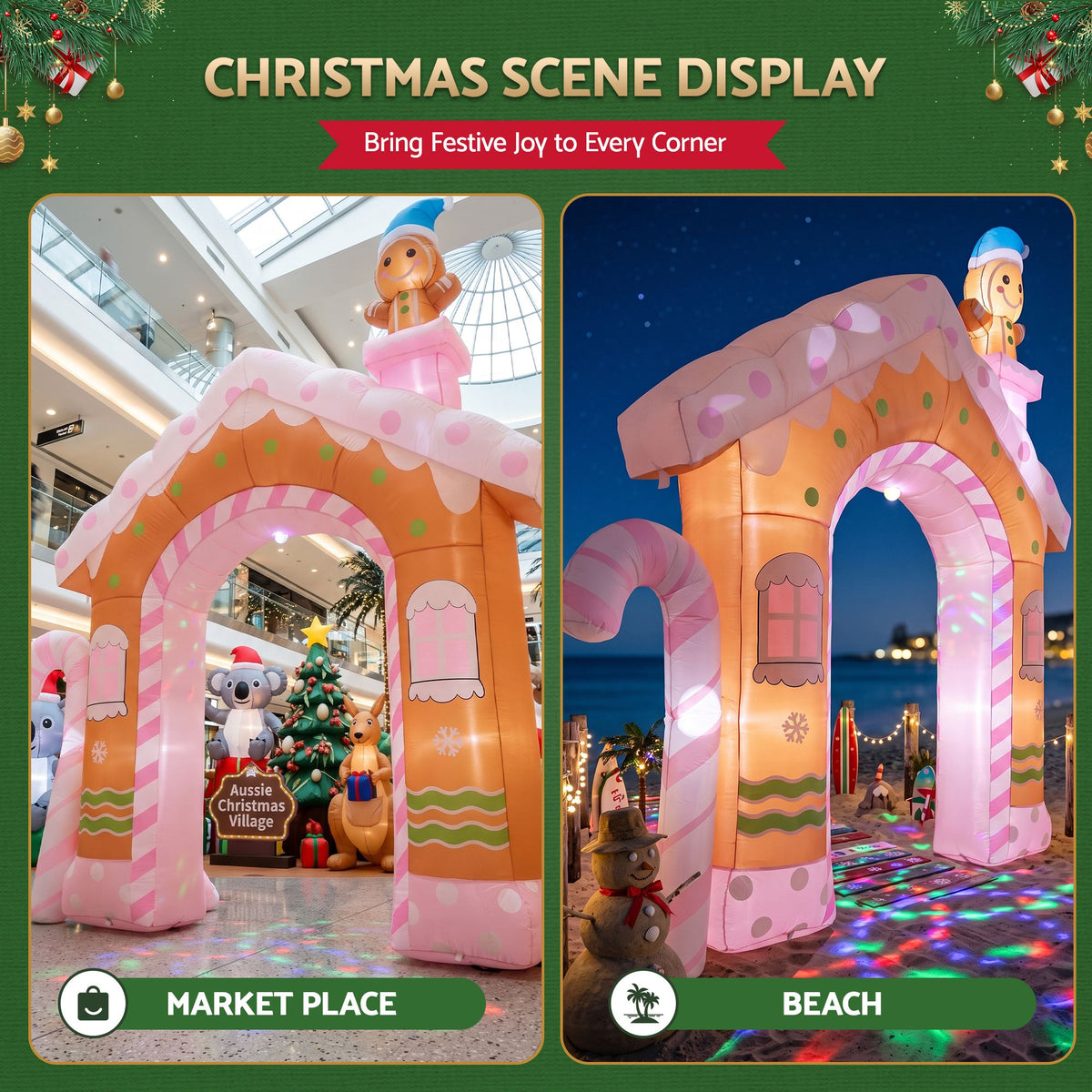 Jingle Jollys Christmas Inflatable Gingerbread Man Candy 3.2M Illuminated Decorations