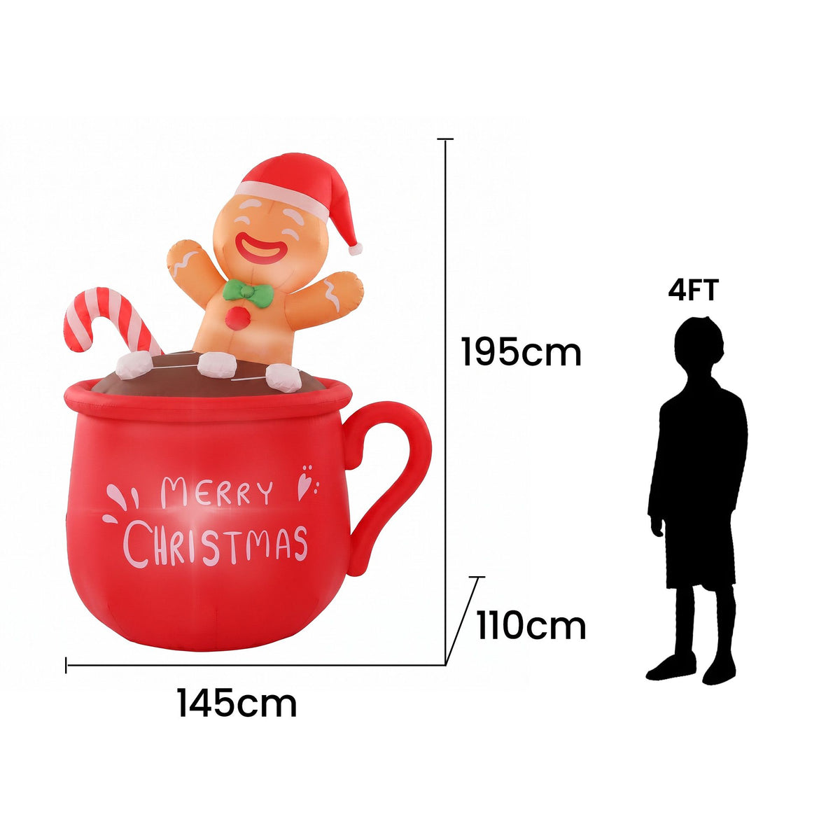 Jingle Jollys Christmas Inflatable Cup 1.8M Height LED Outdoor Decorations Illuminated