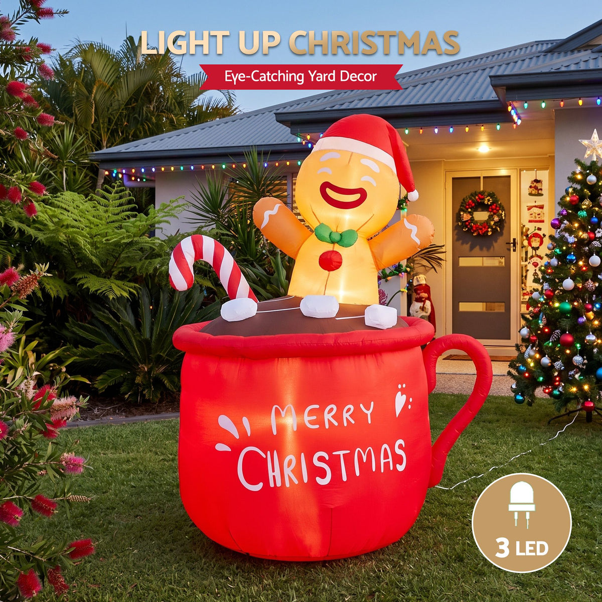 Jingle Jollys Christmas Inflatable Cup 1.8M Height LED Outdoor Decorations Illuminated