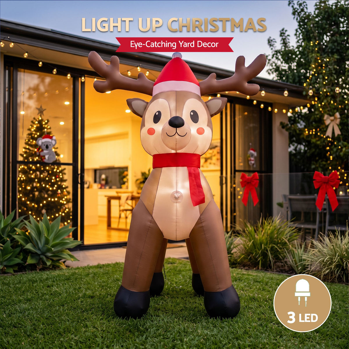 Jingle Jollys Christmas Inflatable Reindeer 2.5M Illuminated Decorations
