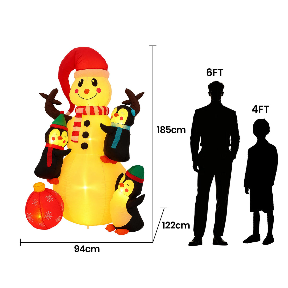 Jingle Jollys Christmas Inflatable Snowman 1.8M Height LED Outdoor Decorations Warm Light