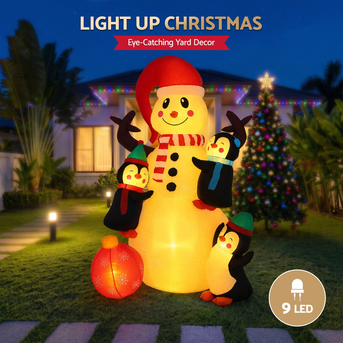 Jingle Jollys Christmas Inflatable Snowman 1.8M Height LED Outdoor Decorations Warm Light