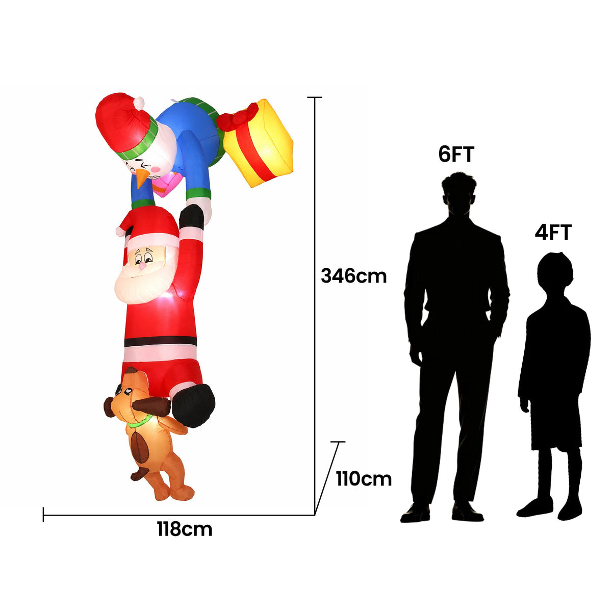 Jingle Jollys Christmas Inflatable Climbing Santa 3.5M Height LED Decorations Illuminated